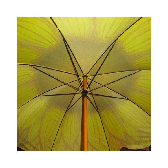 Vintage 90's Salamander Sunflower Print Umbrella w/Wooden Handle & Brass Tip - Picture 4 of 9